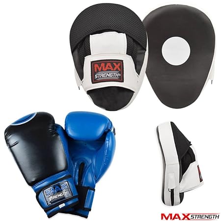 MAXSTRENGTH Boxing Curved Fokus Pads Pro Handschuhe Haken und Jab Boxsack Kick Training MMA Set