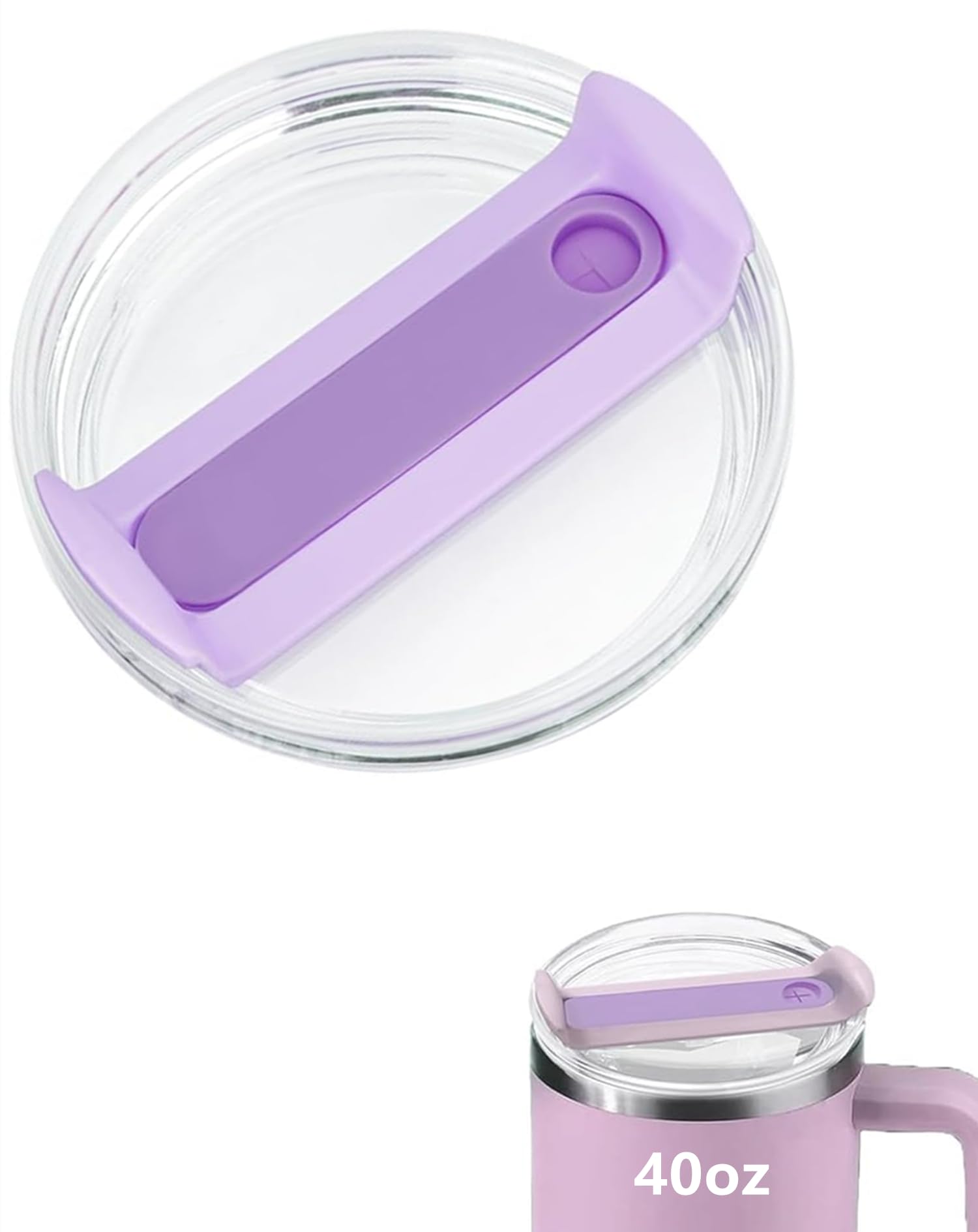 Photo 1 of 1 Pcs Replacement 40 oz Tumbler Lid Compatible with Stanley Cup, Dustproof Spill Proof Splash Resistant Tumbler Covers Fit for Stanley Tumbler and More Coffee Mugs (Purple)