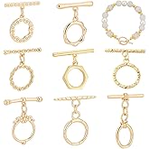 PH PandaHall 18k Gold Plated Toggle Clasps, 8 Styles T-Bar Closure Clasp Flower Ring Oval Brass Iq Toggle Clasps Finding Connectors for Bracelet Necklace Jewelry Making DIY Craft