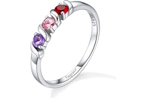 Custom4U Personalized Mom Rings with 1-5 Birthstones Names Engraved Sterling Silver Size 5-11 Mother’s Daughter Grandma Ring 