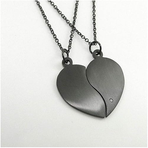 Amazon Com Xileg Stainless Steel 2 Halves Heart Necklace Simple Black Choker Heart Pendant Chain Couple Jewelry Valentine Gift Black Set Jewelry 50 Cm Jewelry