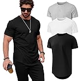 Mancozy Mens T Shirts Casual Hipster Hip Hop Longline Crewneck Tee Shirts