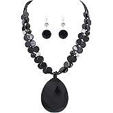 Jules D. Big Teardrop Pendant Necklaces for Women Colorful Beaded Necklaces Statement Set for Holiday.