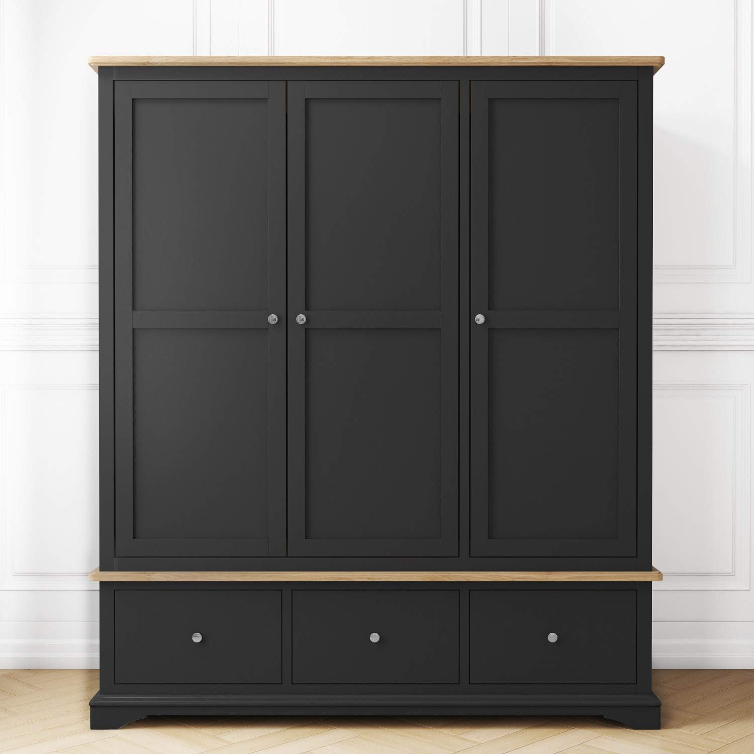 Darley Two Tone Triple Wardrobe In Solid Oak And Anthracite