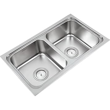 Anupam 301a 304 Grade Stainless Steel Double Square Bowl Kitchen