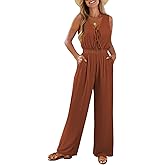 Pink Queen Jumpsuits for Women Casual Sleeveless V Neck Tie Front Wide Leg Pants Romper Summer Vacation Outfits