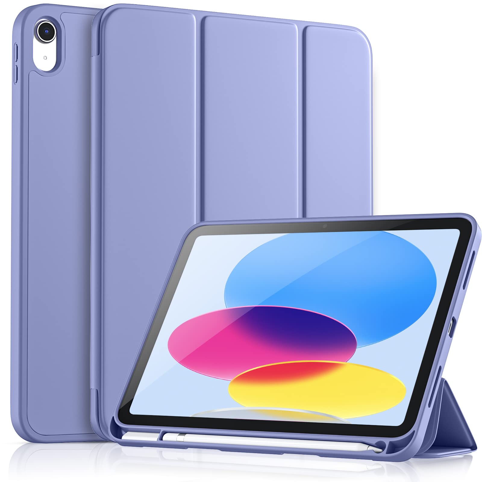 Vobafe Case for iPad (A16) 11th 10th Generation Case (Model: 2025/2022, 11/10.9 Inch), Flexible TPU Back & Trifold Stand, Protective Cover with Pencil Holder, Auto Wake/Sleep, Lavender
