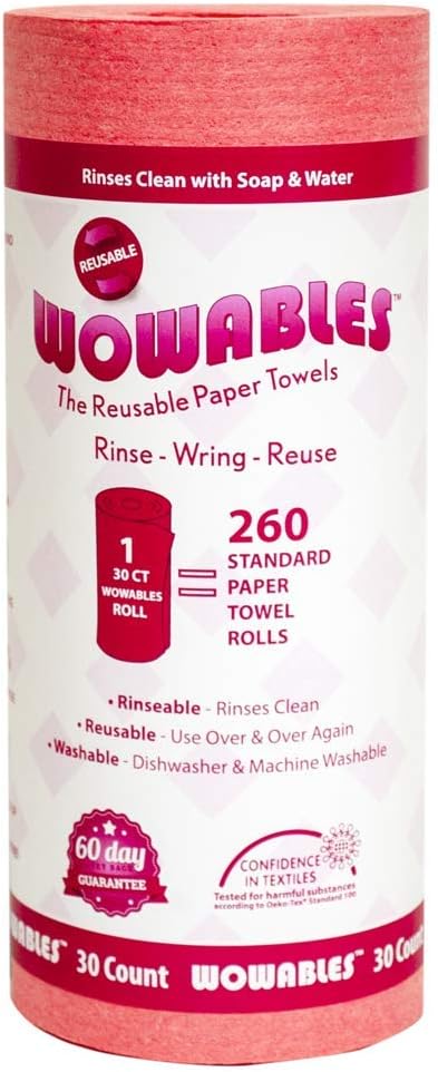 LOLA Wowables Reusable & Biodegradable Paper Towel - Coral | 30 Sheets of Reusable and Washable Paper Towels | Replaces up to 13,260 Disposable Paper Towel Sheets | Dishwasher and Machine Washable