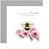 Old English Co. Special Birthday Cards for Women - Fabulous Friend Bumble Bee Flower Birthday Gift for Her - Fab Friend Birthday Card for Femle Friend | Blank Inside