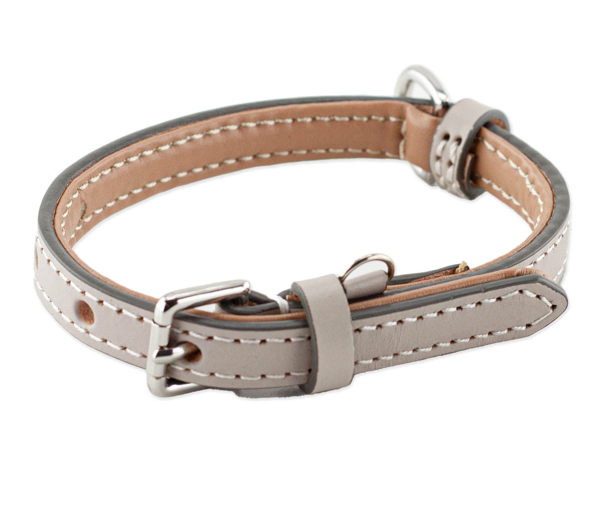 Brute Strength Leather Dog Collar - Light Grey - S - 26-33 cm