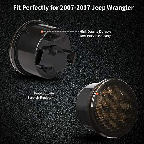 Amber Front LED Turn Signal Lights for 2007-2017 Jeep Wrangler JK Smoked Lens Turn Lamp Fender Flares Eyebrow Indicator Side Maker parking lights 2pcs