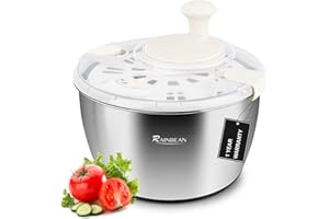 RAINBEAN Salad Spinner Stainless Steel Large, Multi-Use Lettuce Spinner Wash Spin and Dry Fruits and Vegetables with Drain Bowl Colander Spinner (5 Qt)