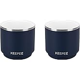 KEEPEE 4 oz Stackable Cup, Vacuum Insulated Espresso Coffee Cup with Ceramic Coating, Stainless Steel, 2 Pack, Navy