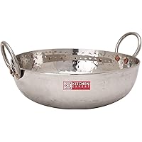 Kitchen Expert Stainless Steel Hammered Kadhai/Paella Pan For Cooking And Serving, 8 inch, 1 litre capacity (With…
