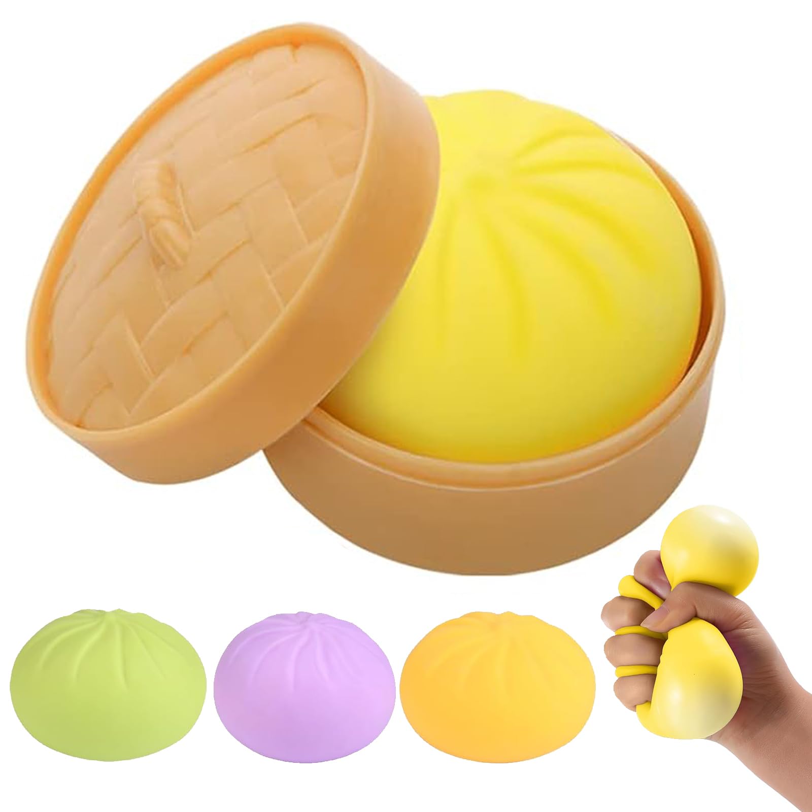 Dumpling Squishy Toys, Giant Mystery Squishy Dumpling Toy Fidget Sensory Stress Ball, Cute Steamer Bun Design, Glitter Dumpling Toys Stress & Anxiety Relief Toy for Kids & Adults (Yellow)