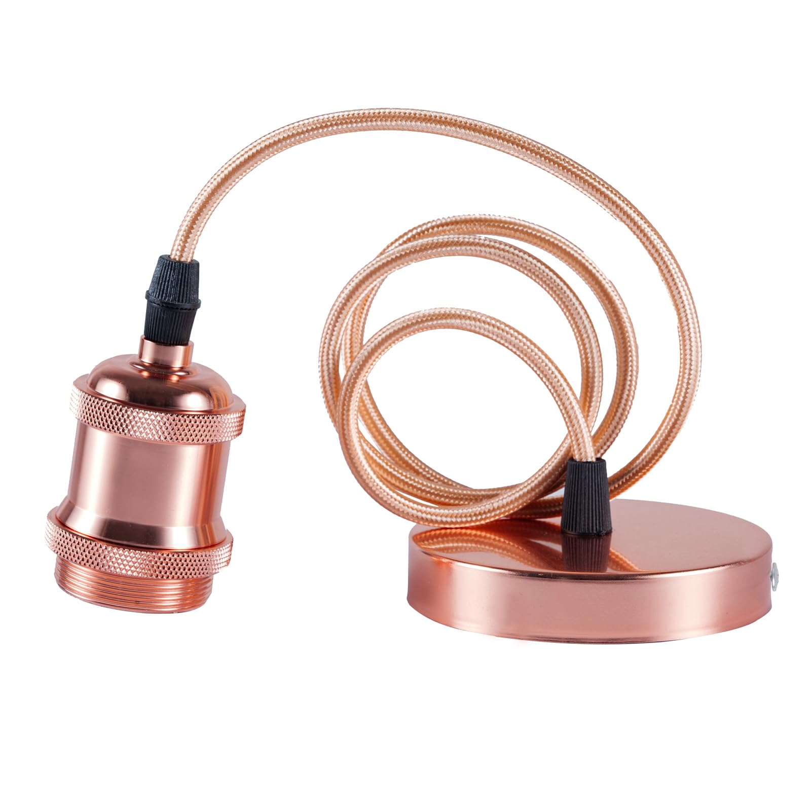 Sevenpers E27 Ceiling Pendant Light Fitting,Rose Gold Vintage Style Ceiling Rose Light Fitting with Lamp Holder Braided Cable Pendant Light Kit (with Ground Wire)