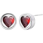 D-POW Sterling Silver Cubic Zirconia Stud Earrings Red Heart Earrings Simulated Diamond CZ Stud Earrings for Women Hypoallergenic Jewelry