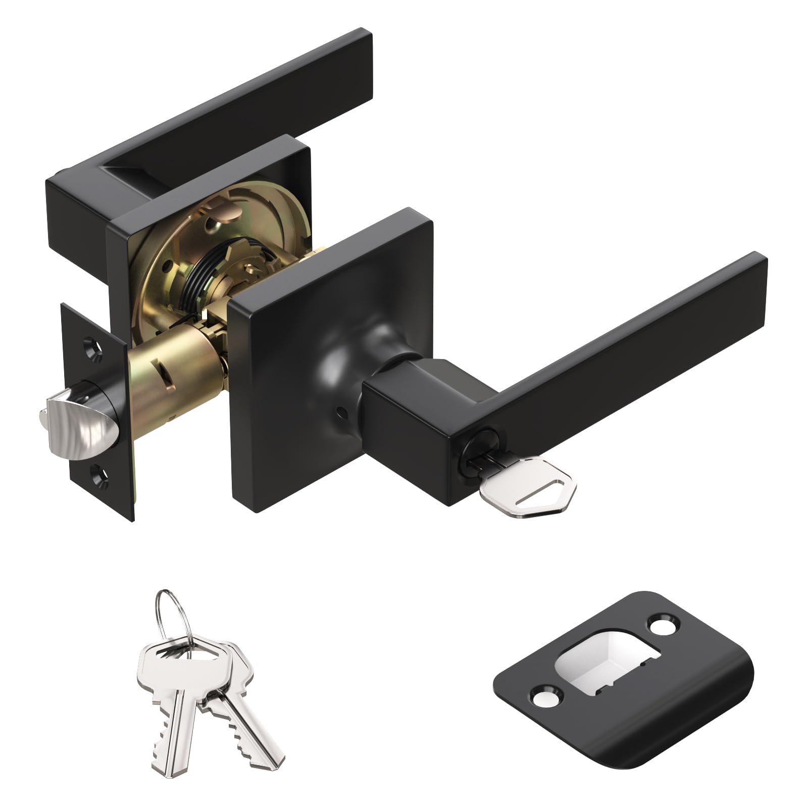 Photo 1 of Voraus Entry Exterior Door Handle with Turn Lock - Black Door Knobs with Secure Key, Heavy Duty Reversible Exterior Door Lever for Front Entrance, Bedroom and Rooms (1Pack, Matte Black)