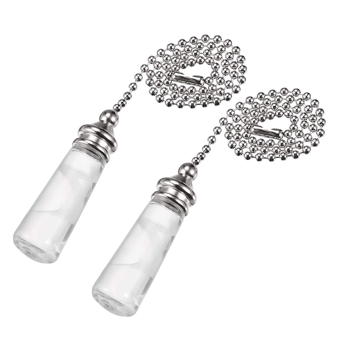 uxcell Clear Frosted Glass Pendant 12 inch Brushed Nickel Beaded Pull Chain for Lighting Fans Pack of 2