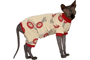 KITIPCOO Sphynx Cat Four Leg Cotton Pajamas Elastic Pet Clothes for Hairless Cat Surgery Recovery Suit Cat Undershirt Thermal Hairless Cat Clothes for Sphynx, Devon, Cornish (Lion, L (8-8.8 lbs))