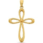 Jewelry America 14k Yellow Gold Open Rounded Religious Cross Pendant