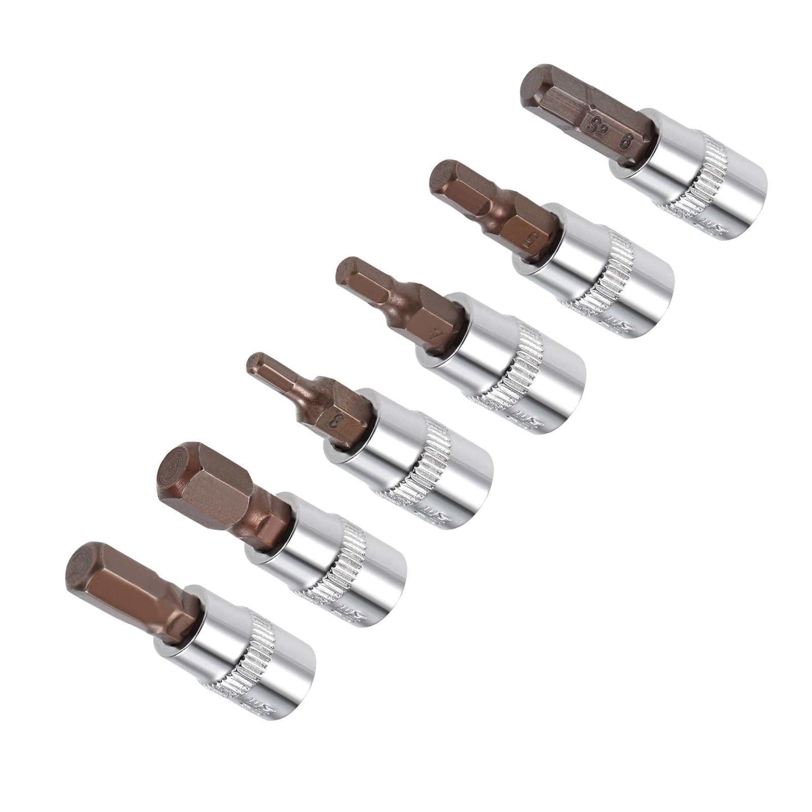 CoCud Hex Bit Socket Set, Metric H3 - H8 Bit 1/4" Drive 1.5" Long, S2 Alloy Steel Heat Treated CR-V Socket - (Applications: for Fastener Application)