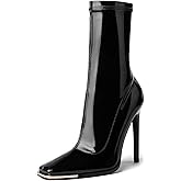 Reitoye Women's Mid Calf Boots Comfy Square Closed Toe Heel Boot Zipper Short Ankle Booties