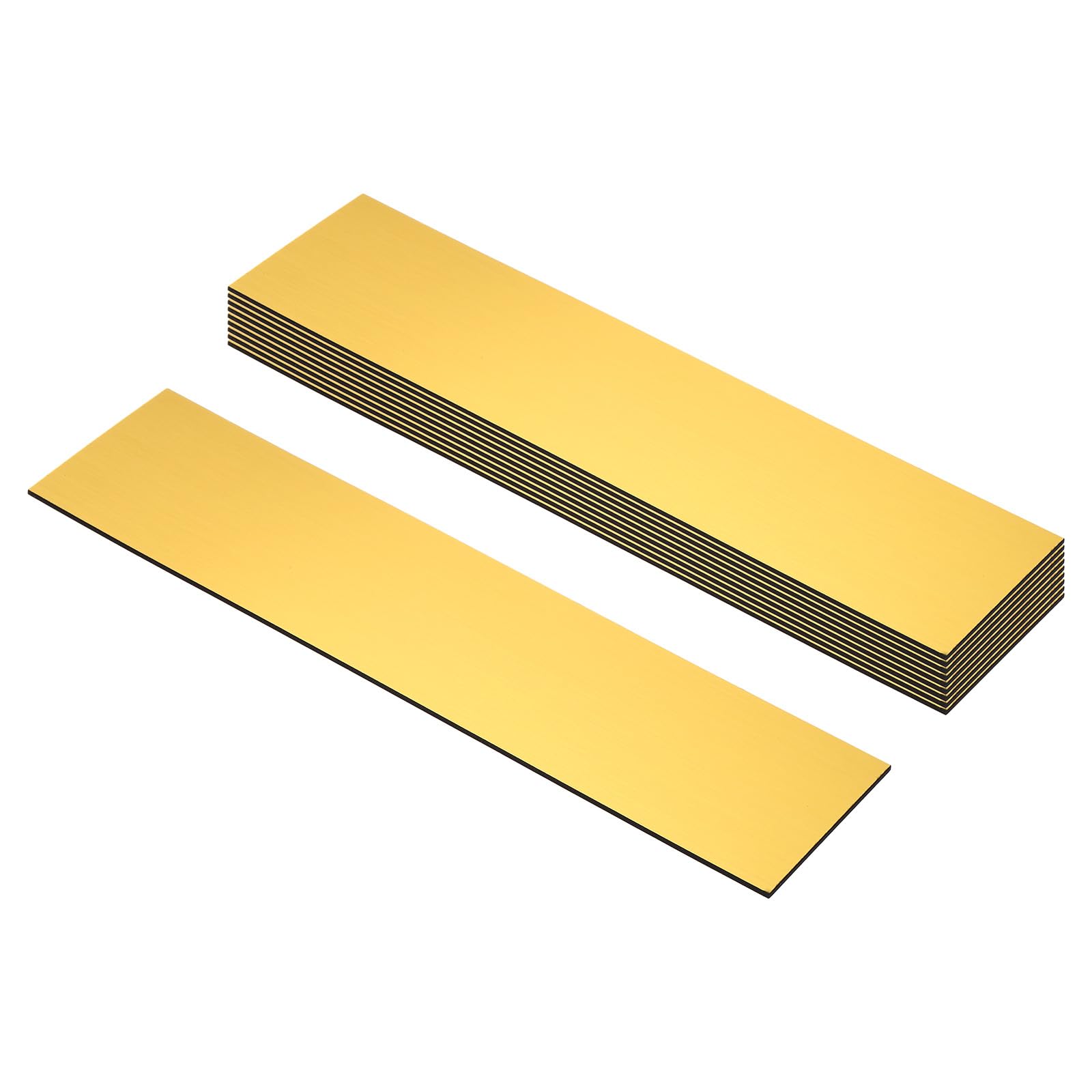 PATIKIL 8x2inch Blank Name Plates, 10Pcs Custom Engraved Name Plate Rectangle Laser Engraving Blanks for Personalized Office Desk DIY Painting Supplies, Brushed Gold, Black
