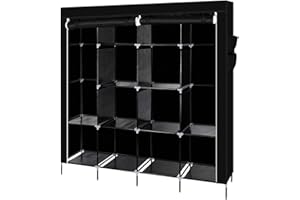 YFZD3087 YUFENGZHE Portable Closet, Wardrobe Clothes Organizer with Shelves for Hanging Clothes Heavy Duty(Black)