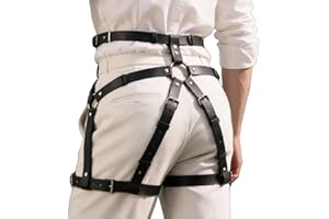 Men’s Adjustable PU Leather Leg Harness, Punk Goth Thigh Belt with Alloy Rings, Fashion Strap Accessory for Festivals Streetw