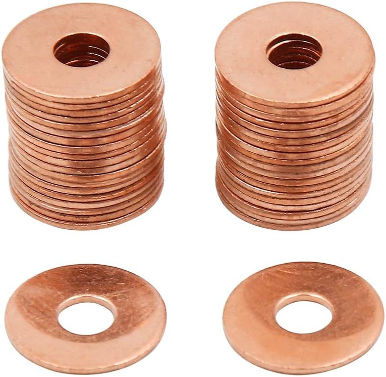 X AUTOHAUX 40pcs M6 x 18mm x 1mm Copper Flat Washer Sealing Ring for Screw Bolt, Copper Tone, 6*18*1mm