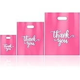 Eersida 200 Pcs Pink Thank You Plastic Bags with Handles Die Cut Plastic Shopping Merchandise Bags Bulk 3 Sizes Retail Grocery Shopping Pack for Small Business Goodie Wedding Party
