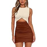 MISSJOY Women's Sleeveless Cutout Twist Front Ribbed Ruched Bodycon Club Party Mini Dresses
