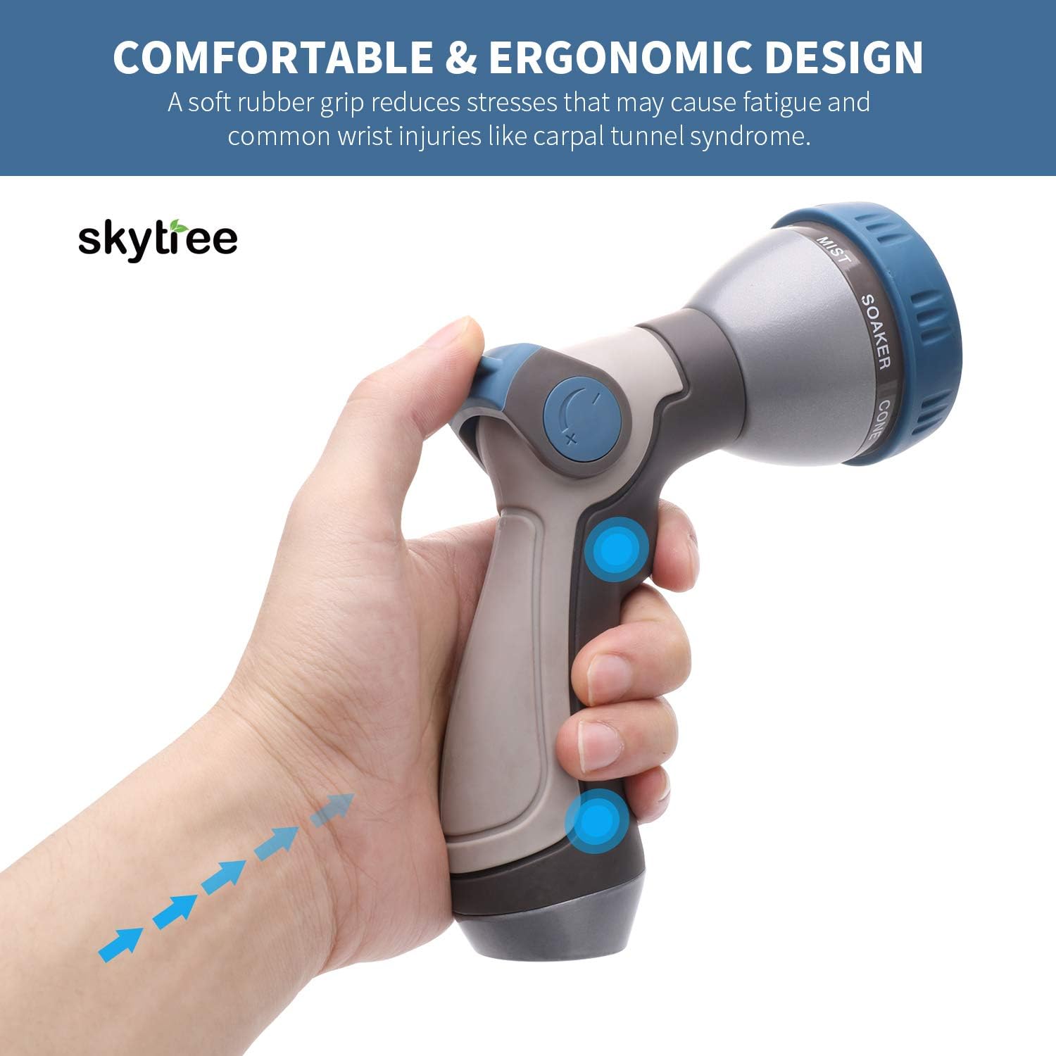 Skytree Hose Nozzle Garden, Metal Spray Nozzle High Pressure, 8 Patterns Thumb Control for Watering, Washing : Garden & Outdoor