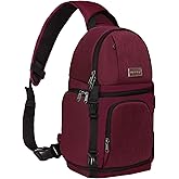 MOSISO Camera Sling Bag, DSLR/SLR/Mirrorless Camera Backpack Case Shockproof Photography Backpack with Tripod Holder & Removable Modular Inserts Compatible with Canon/Nikon/Sony/Fuji, Wine Red