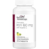 Bariatric Advantage Chewable Iron 60 mg - for Bariatric Surgery Patients - Iron with Vitamin C - No Iron Taste - Carbonyl Iron Supplement - Lemon & Lime - 270 Count