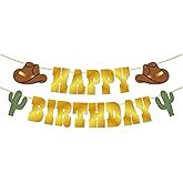 GOTPASS Western Happy Birthday Banner Western Cowboy Theme Birthday Supplies for Birthday Wedding Cowgirl Backdrop Decorations