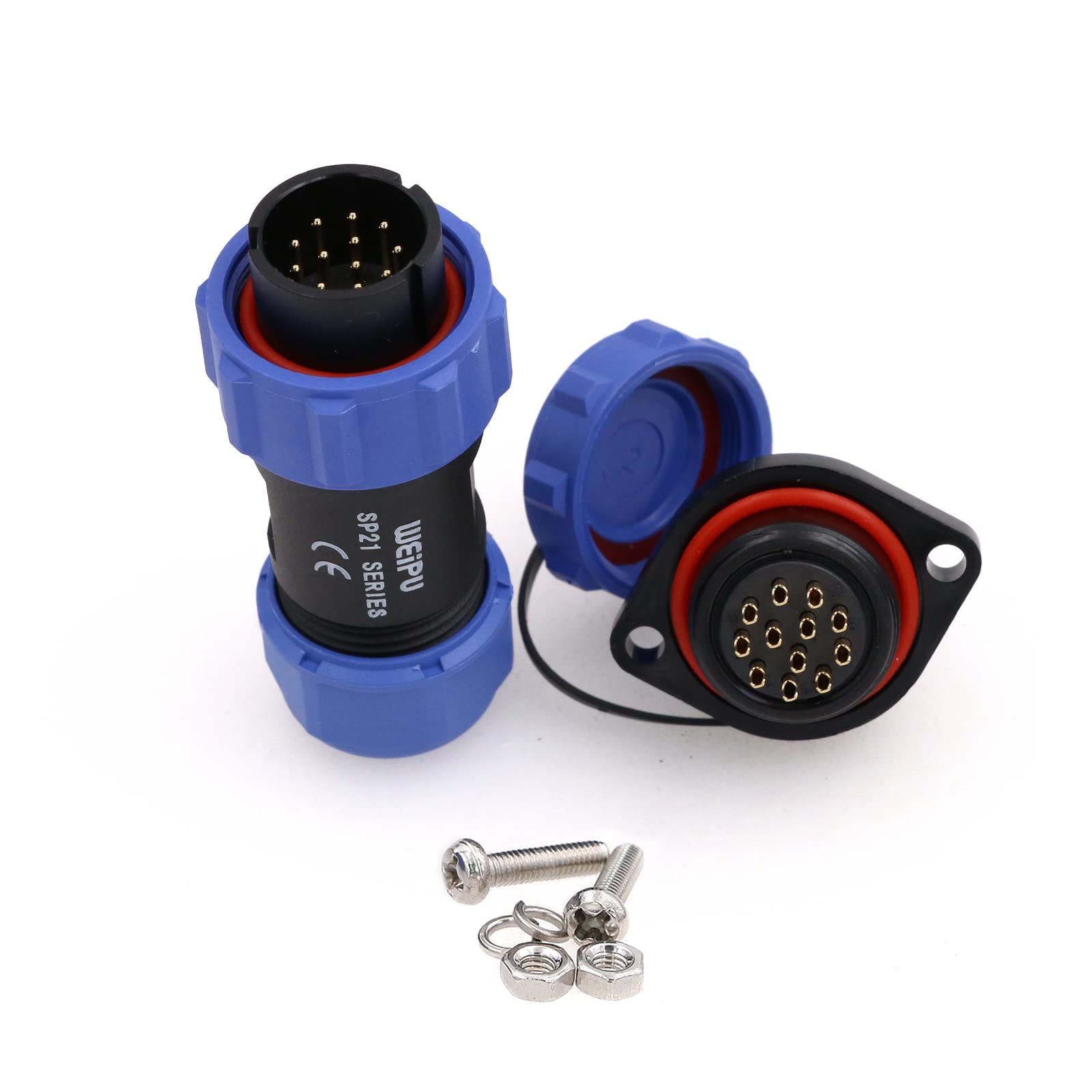 Eonvic Weipu SP21 2-12 Pin Male Plug Female Socket Flange Waterproof IP68 Connector Cable Industrial Circular Solar Electrical Connector (12Pin)