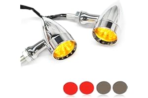 RICH CHOICES 2pcs Chrome 15 LED Motorcycle Stop Brake Running Turn Signal Indicator Amber Lights For Harley Honda Chopper (Chrome-Amber Light)
