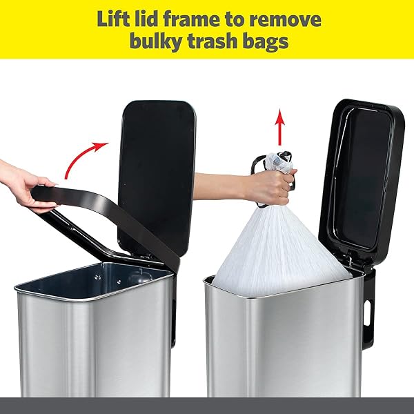 GLAD SLIM TRASH CAN WITH CLOROX ODOR PROTECTION – NARROW KITCHEN GARBAGE BIN WITH SOFT CLOSE LID, STEP ON FOOT PEDAL AND WASTE BAG ROLL HOLDER, STAINLESS STEEL, 12 GALLON/45 LITER