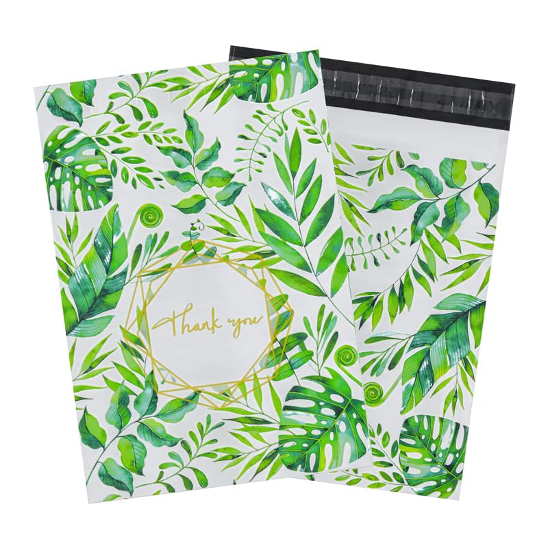 100x Poly Mailer Bag Mailing Postal Bags Gifts Shipping Wrapping Design Pattern Designer Envelope for Parcel Mail 25x33CM (10x13 Inch) - Tropical Leaves Thank You