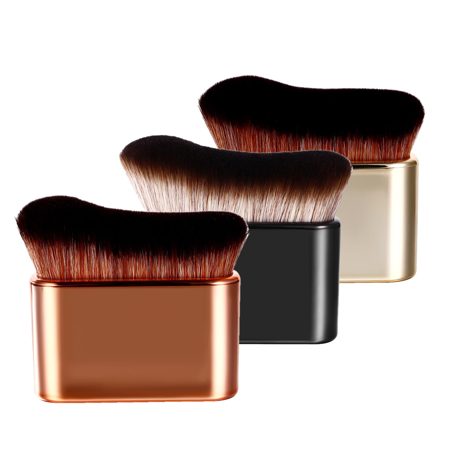 Vtrem Body Tanner Makeup Brush: 3 Colors Brush Powder Kabuki Foundation Brush Face Leg Makeup Self Tanning Brush Bronzer Applicator Blending Brush Set, Rose Gold/Black/Champagne Gold