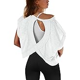 SENSERISE Womens Open Back Workout Tops Backless Short Sleeve Athletic Shirt Running Crop Top Gym Yoga Tee