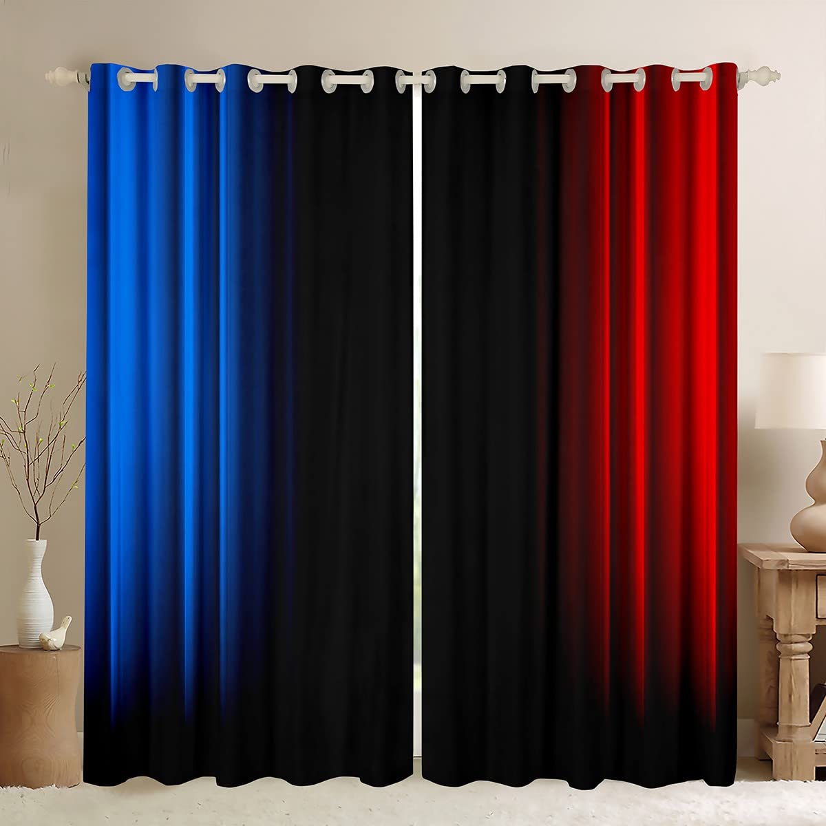 Loussiesd Geometric Abstract Ombre Women Window Curtains for Bedroom Living Room Kids Teens Blue Red And Black Striped Curtains Decor Modern Fashion Window Drapes Treatments W46*L54 — image 1