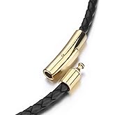ELFASIO 3mm Mens Womens Genuine Leather Necklace Cord Multicolor Braided Gold Stainless Steel Secure Clasp Necklaces Chain