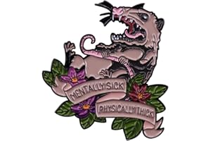 LATINDAY Possum And Flowers Enamel Pin MENTALLY SICK PHYSICALLY THICK Badge Enamel Pin Brooch Animal Scream Brooches For Clothes Backpack Lapel Badges Fashion Jewelry Accessories Gifts