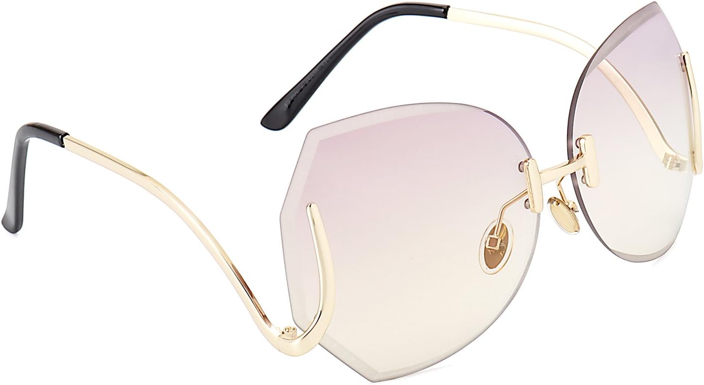 ROYAL GIRL Sunglasses For Women Oversized Rimless Cutting Clear Lens Sun Glasses