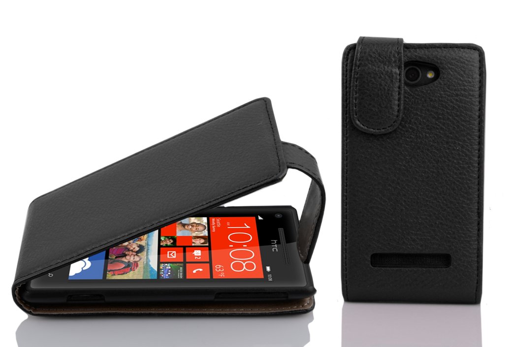 cadorabo Case works with HTC 8S in OXIDE BLACK - Flip Style Case made of Structured Faux Leather - Wallet Etui Cover Pouch PU Leather Flip