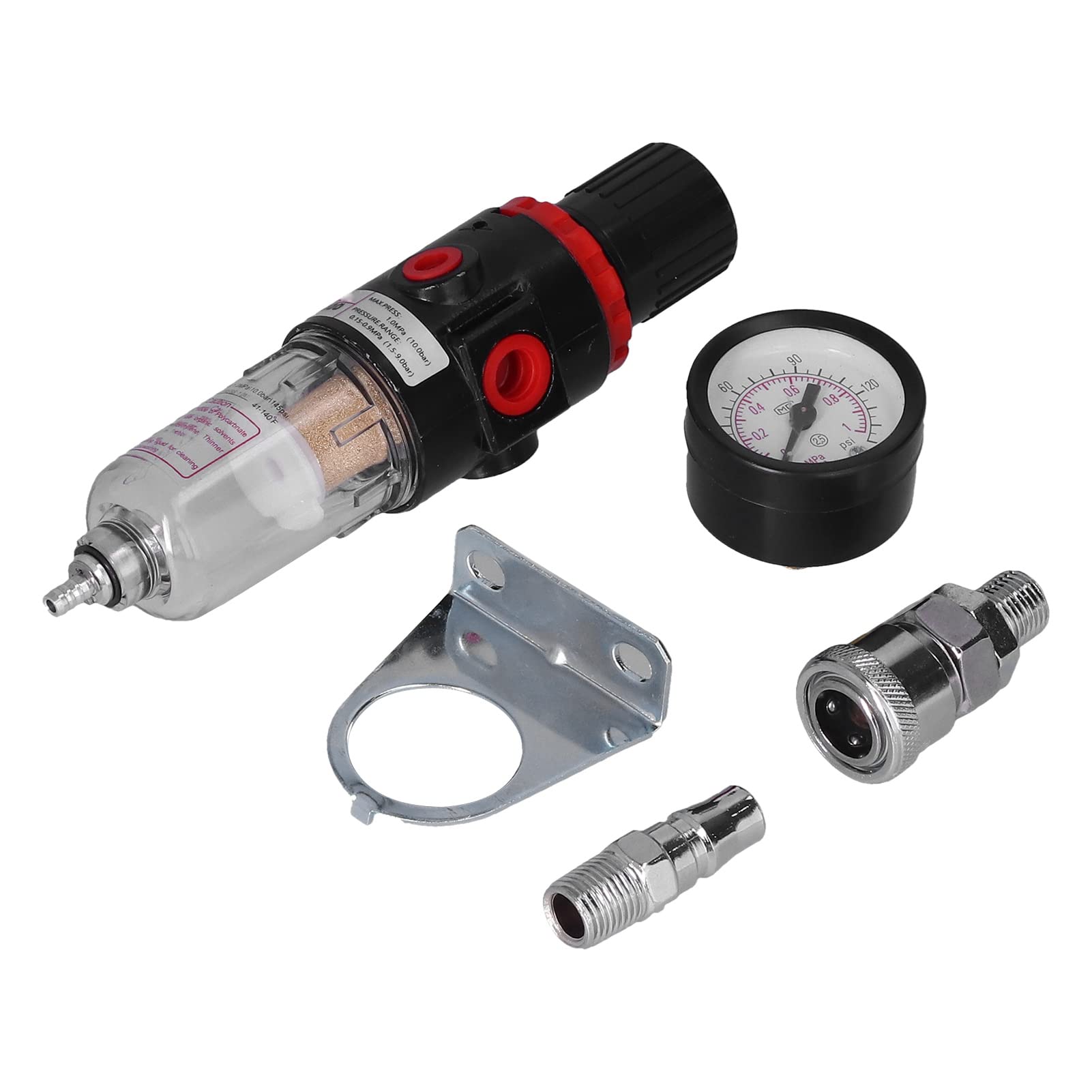 Air Filter Regulator Combo with Pressure Gauge, 1/4 Inch, Aluminum Alloy, Water Oil Separator for Air Compressor System