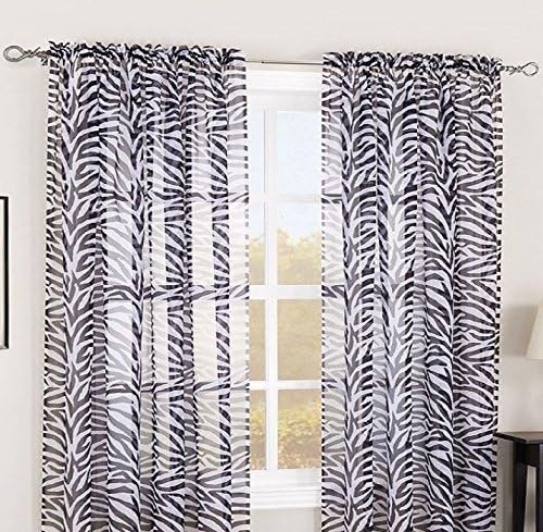 Jody Clarke 2PC Printed Sheer Panel with Rod Pocket Sheer Window Curtain Treatment Drape Voile Panel Available in Two Prints 55" Wide x 95" Long Each Panel (110" Wide x 95" Long, Zebra)